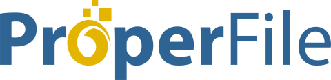 ProperFile logo: blue and gold wordmark