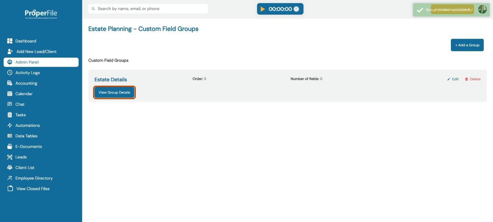 The new Estate Details group with the View Group Details button highlighted