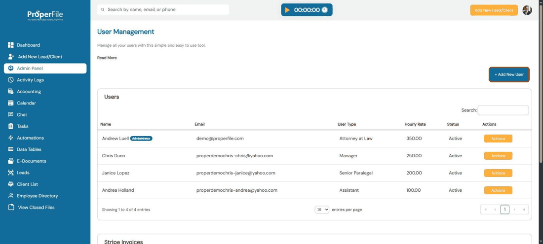 Animation: opening Add New User and filling in the form